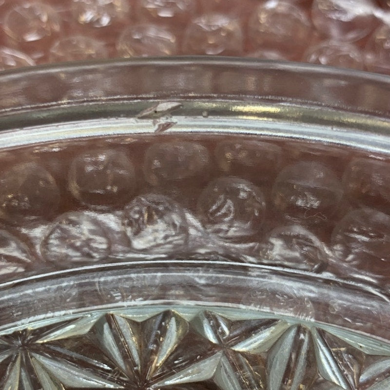 2 Vintage Clear Cut Glass Half Moon Floral Patter Divided Serving Dishes
