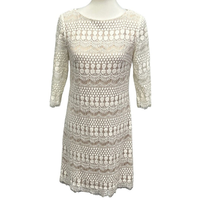 Jessica Howard Size 8 3/4 Sleeve Lacy Overlay Fully Lined Body Con Dress