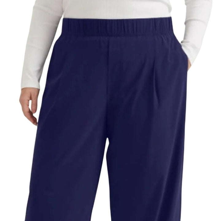 New Eddie Bauer Womens 2X Navy Blue Departure Elastic Waist Wide Leg Pants