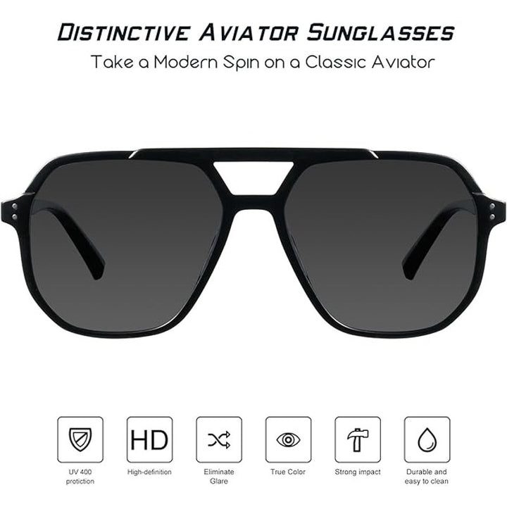 Mosanana Black Modern Aviator Women Men Polarized Trendy Oversized Sunglasses