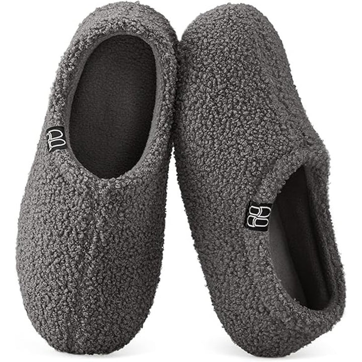 NWT New HomeTop Womens Size 5-6 Gray Slippers Fuzzy Curly Fur House Shoes