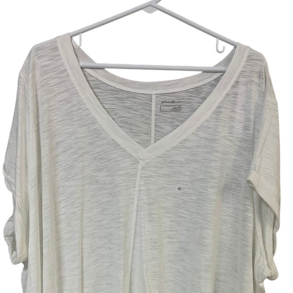New Eddie Bauer Womens White Plus Size 3X Gatecheck V-Neck Short Sleeve Tee