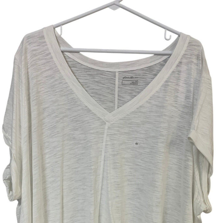 New Eddie Bauer Womens White Plus Size 3X Gatecheck V-Neck Short Sleeve Tee