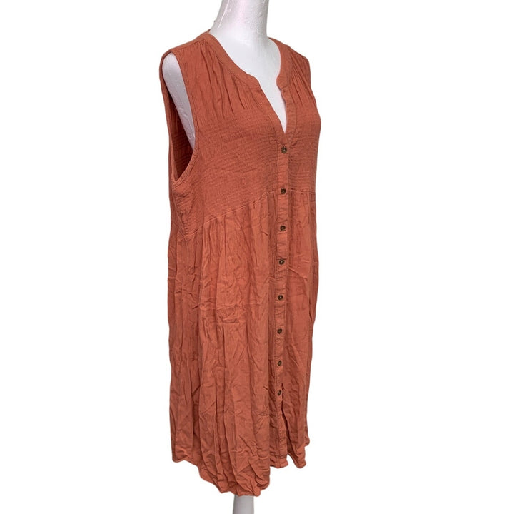 Knox Rose Womens XL 100% Rayon Sleeveless Button Up V Neck Shift Midi Dress
