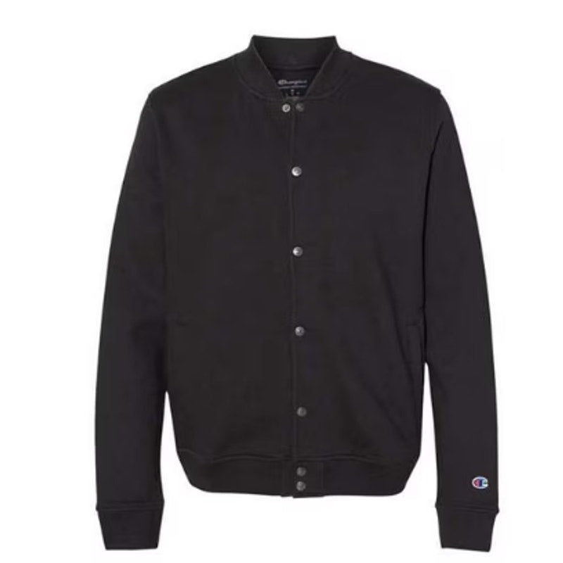 New Champion Mens Black Snap Up PolyCotton Athletic Wear Varsity Bomber Jacket
