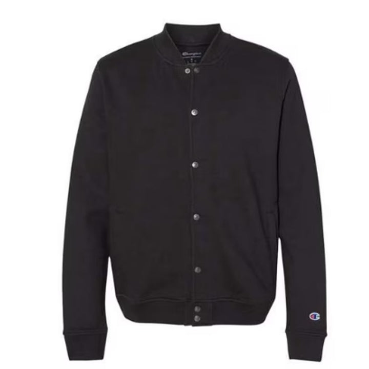 New Champion Mens Black Snap Up PolyCotton Athletic Wear Varsity Bomber Jacket