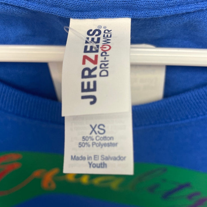 New Hand Printed Upcycled Youth Kids XS Rainbow Equality Short Sleeve Tee Shirt