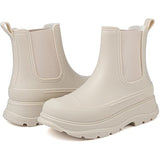Eyushijia Women Size 9 Off White Tan Pull On Elastic Ankle Short Rain Boot Shoes