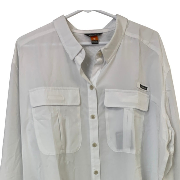 NWT New Eddie Bauer Womens 2XL White Long Sleeve Guide UPF Field Buttoned Shirt