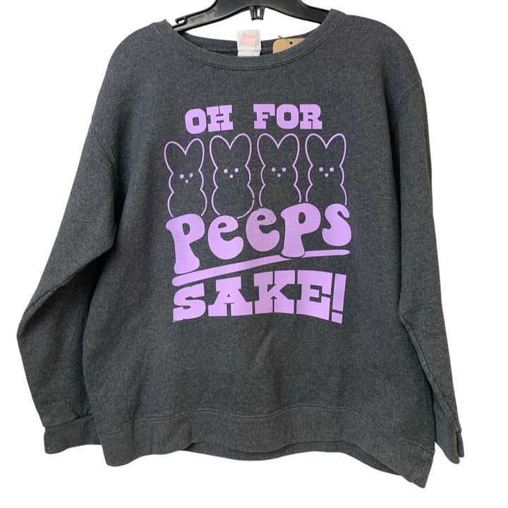 Upcycle Hand Printed Women Small Oh For Peeps Sake Easter Long Sleeve Sweatshirt