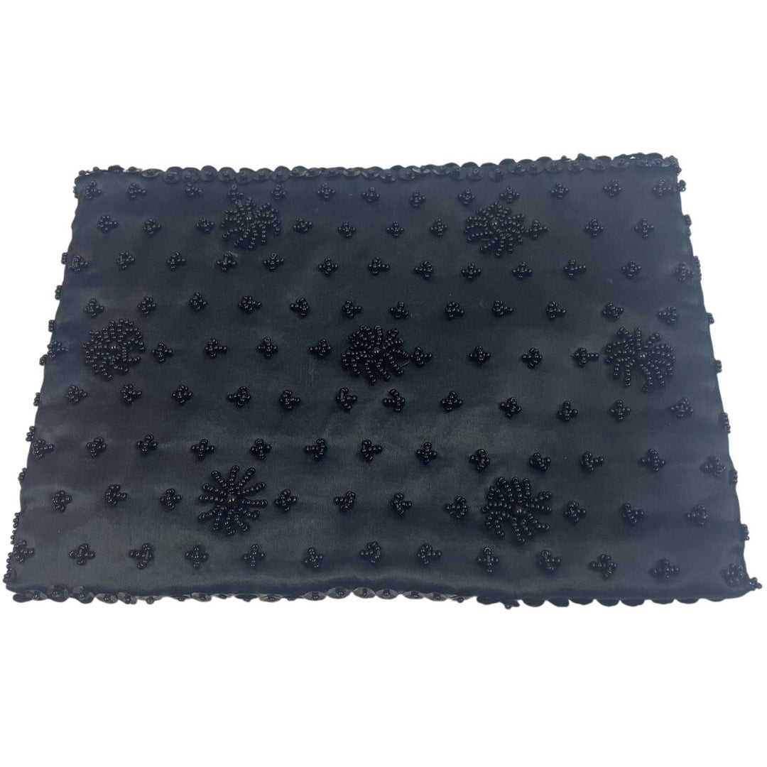 Vintage Black Beaded Small Foldover Evening Event Envelope Clutch Purse Handbag
