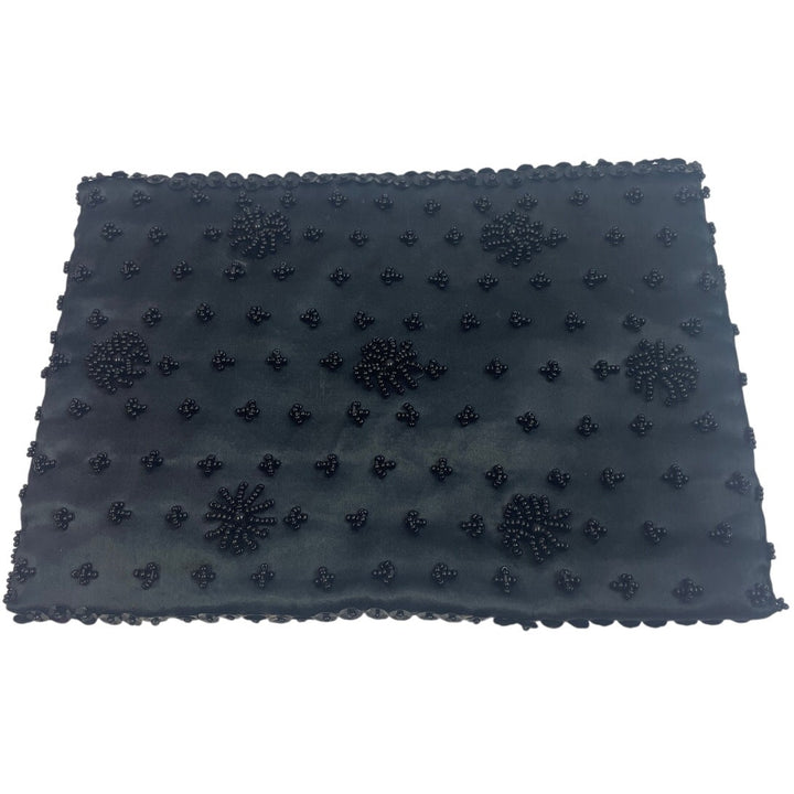 Vintage Black Beaded Small Foldover Evening Event Envelope Clutch Purse Handbag