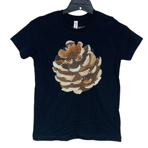 Upcycled Hand Printed Boys Medium (10/12) Rustic Pinecone Short Sleeve Tee Shirt