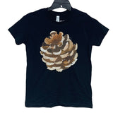 Upcycled Hand Printed Boys Medium (10/12) Rustic Pinecone Short Sleeve Tee Shirt