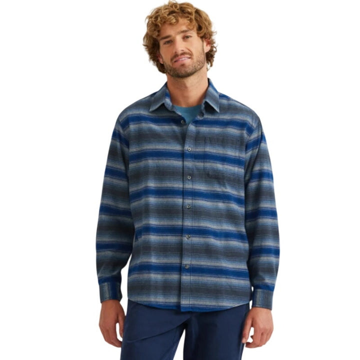New Eddie Bauer Mens Dusty Blue Gray Striped Long Sleeve Flannel Button Up Shirt