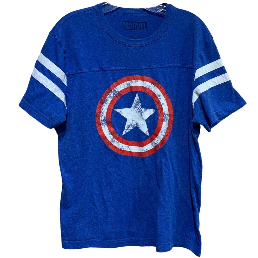 Marvel  Mens Large Captain America Red White Blue Cotton Blend Short Sleeve Tee
