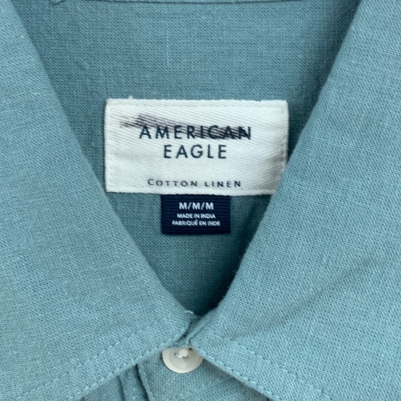 2 New American Eagle Mens Medium Cotton Linen Long Sleeve Button Up Shirts