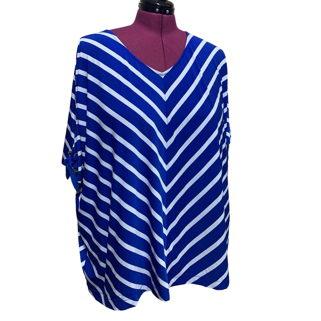 Croft &amp; Barrow 2X Short Sleeve Blue Chevron Stripe Flowy Stretchy Polyester Top