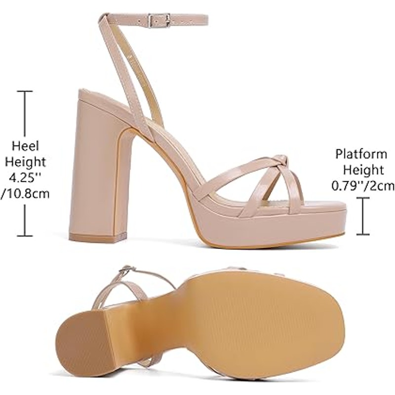 Sun Gurg Womens Size 8.5 Tan Open Toe 4.5" Block Heel Ankle Strap Sandal Shoes