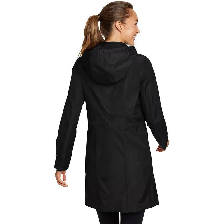 New Eddie Bauer Womens Small Black Girl On The Go Rain Hooded Trench Coat