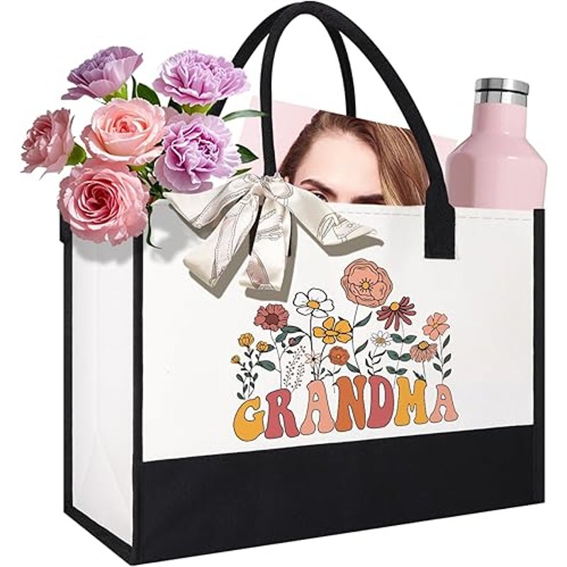 New Jmhachy Love Grandma Floral Double Handle Large Canvas Tote Bag Gift