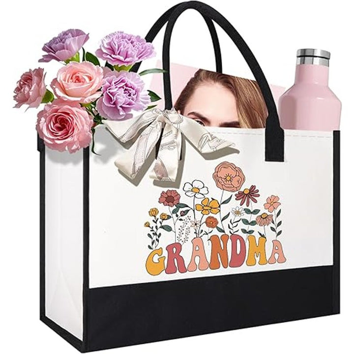 New Jmhachy Love Grandma Floral Double Handle Large Canvas Tote Bag Gift