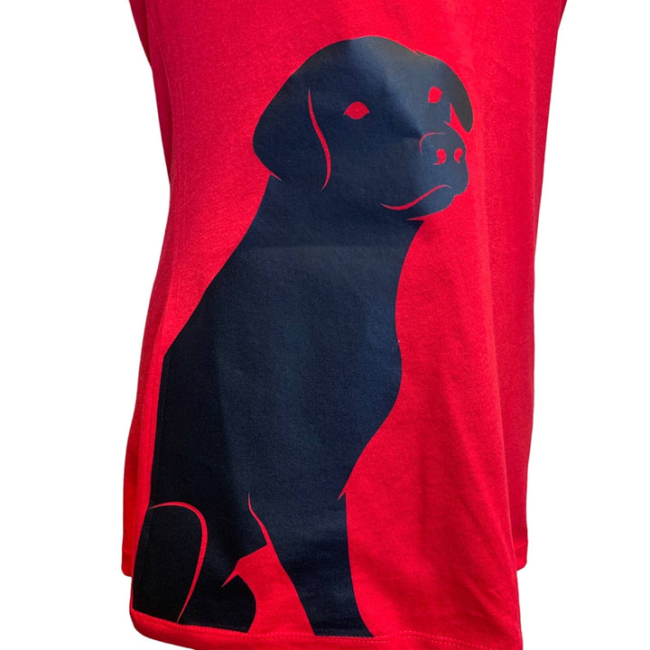 New Hand Printed Womens Large Black Lab Puppy Dog V-Neck Cotton Blend Tee Shirt
