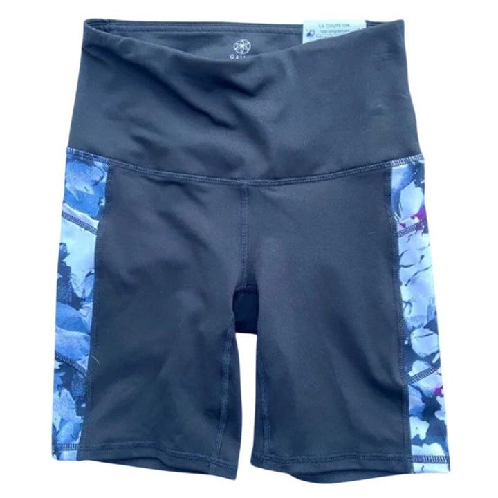 New Gaiam Womens XS Black Marbled Phone Pocket Stretch High-Rise Yoga Shorts