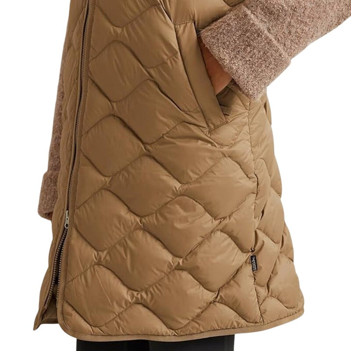 New Eddie Bauer Womens Camel Gold 650FP Down Shaw Zip Up Long Puffer Vest