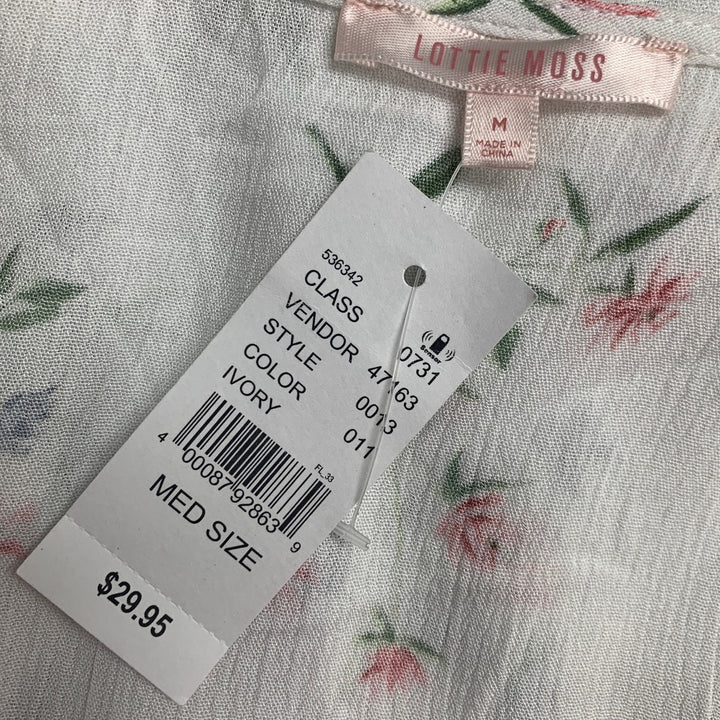 New Lottie Moss Womens Medium Deep V Short Sleeve Side Zip Floral Rayon Top
