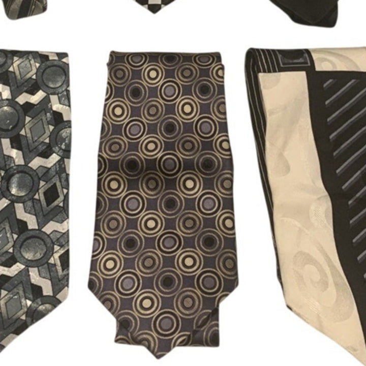 Lot of 6 Black White Silver Polka Dot Geometric Vintage and Newer Mens Neck Ties