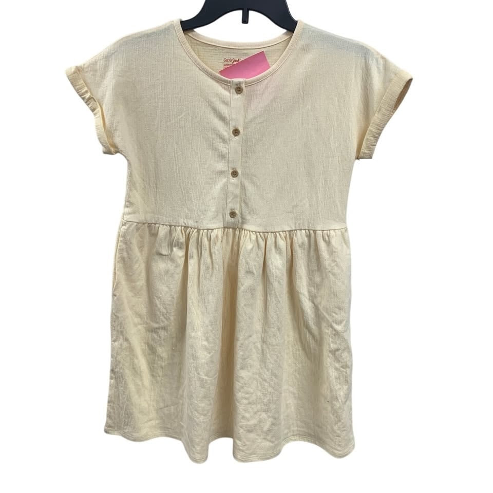 New Cat &amp; Jack Girls Medium (8) Pastel Yellow Cotton Blend Short Sleeve Dress