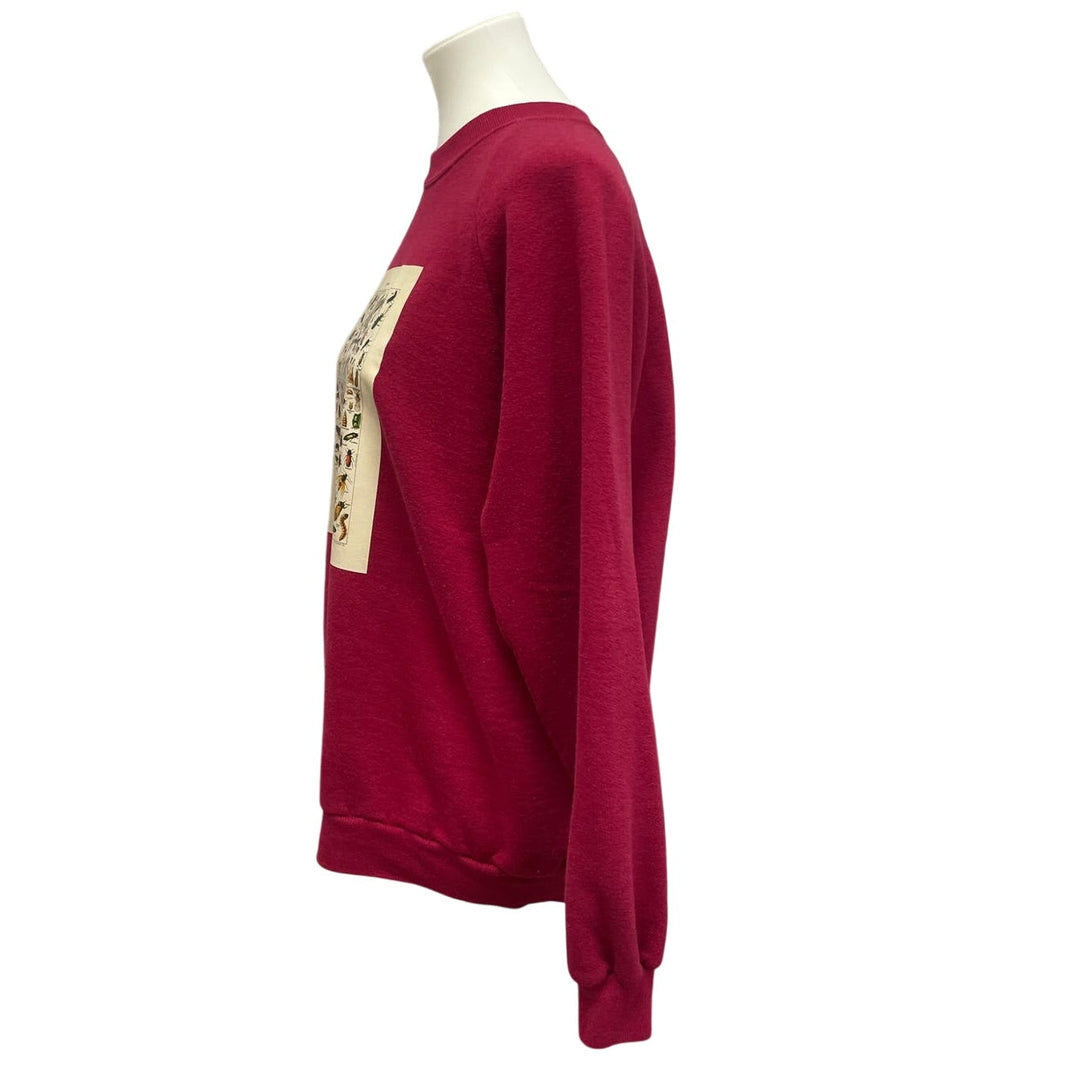Hand Printed Upcycled Womens XL Vintage Book Page Insect Long Sleeve Sweatshirt