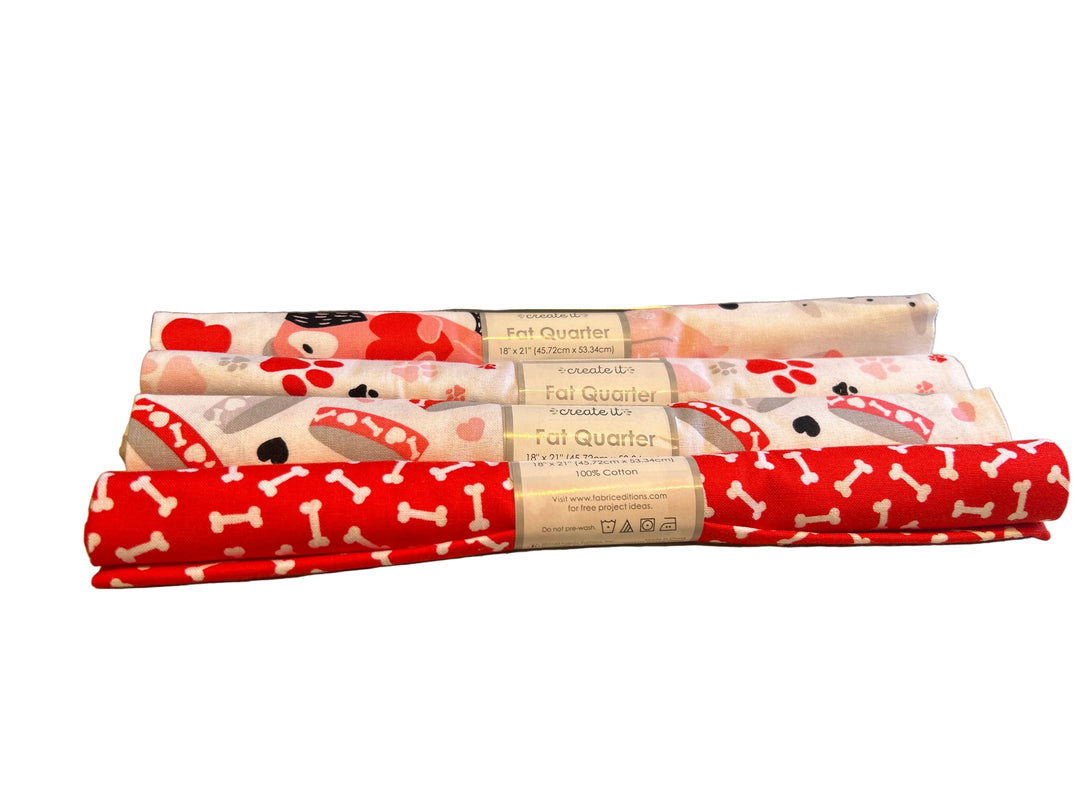 8 New Create It 18"X21" Valentine Puppy Dog Paw Quilting Fabric Fat Quarter FQs