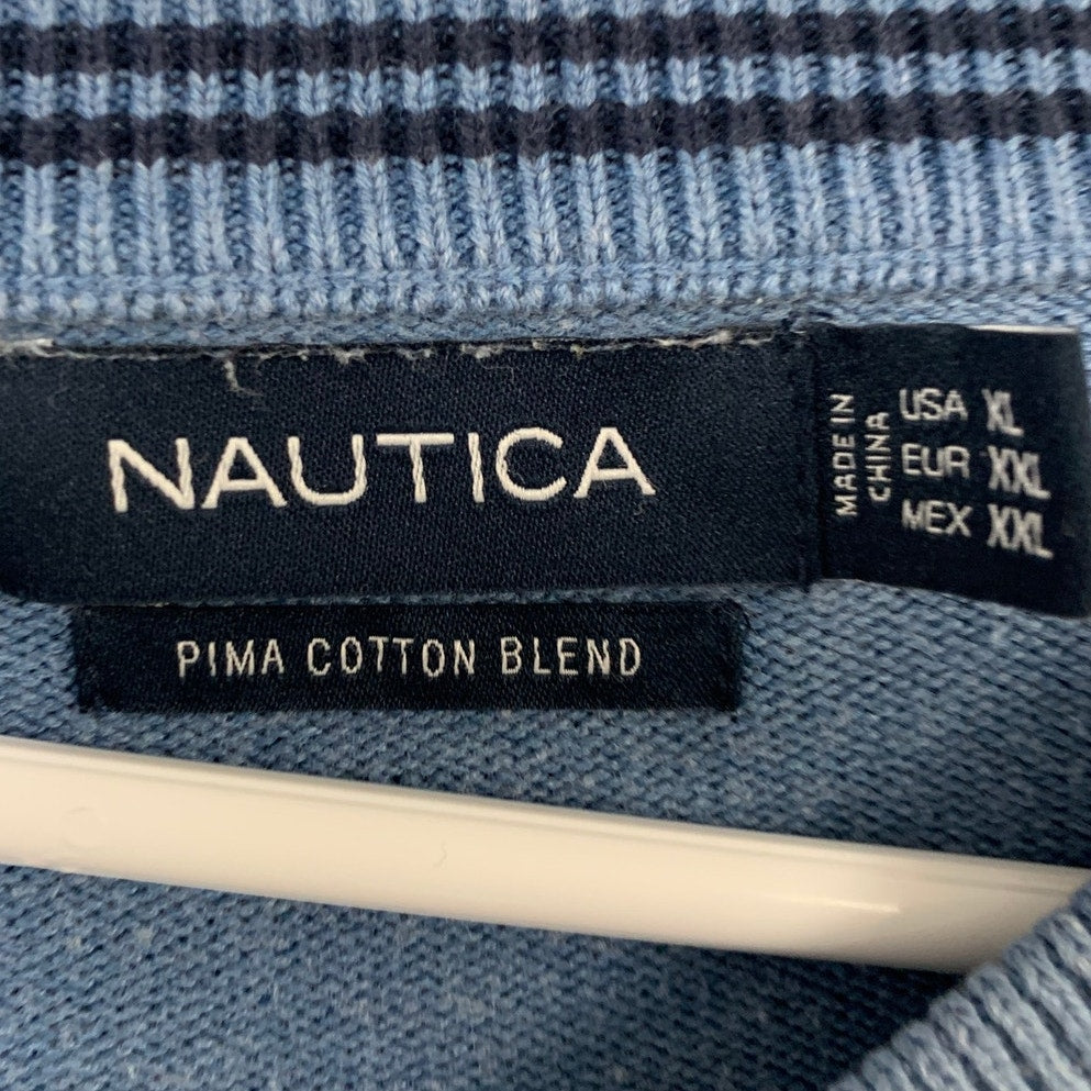 Lot of 2 Nautica Mens XL Heathered Gray Blue Long Sleeve V Neck Knit Sweaters