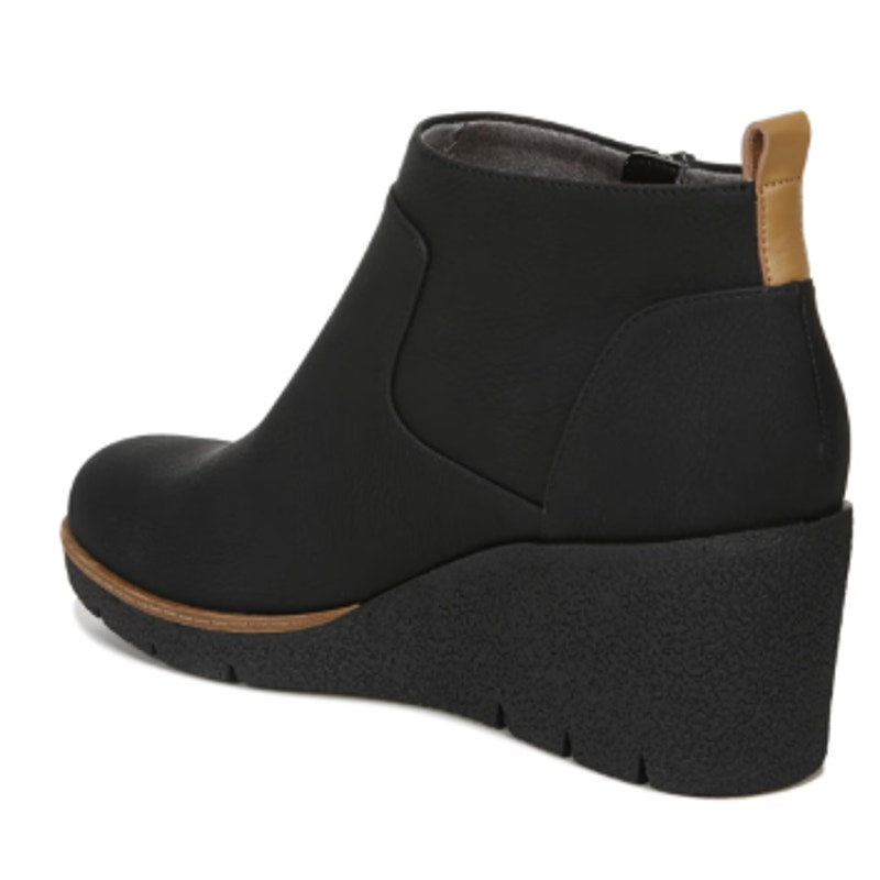 New In Box Dr Scholls Women Size 10 Black Faux Leather Bianca Wedge Bootie Shoes