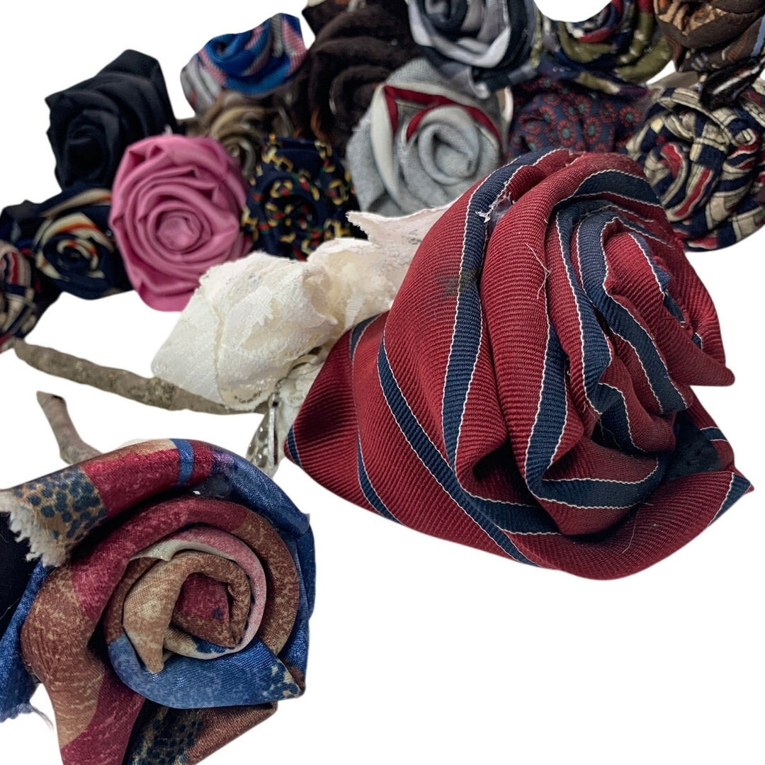 24 Handmade Upcycled Neck Tie Individual Roses Floral Arranging Craft Project