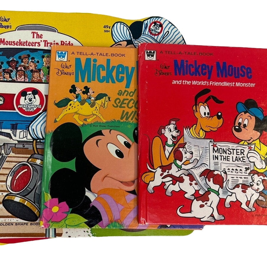 Vintage 1980s Disney Mickey Mouse Happy Birthday GoldenBook Sticker Gift Box Set