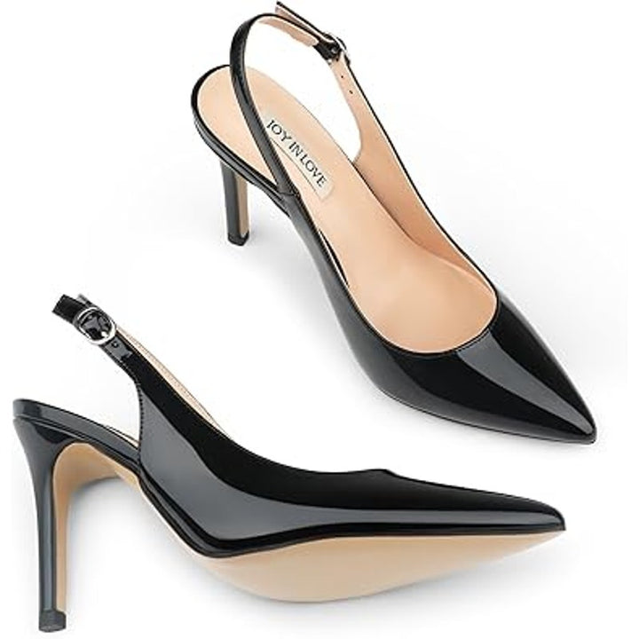 Joy In Love Womens 7 Black Patent Leather 4" Heel Slingback Closed Toe Shoes
