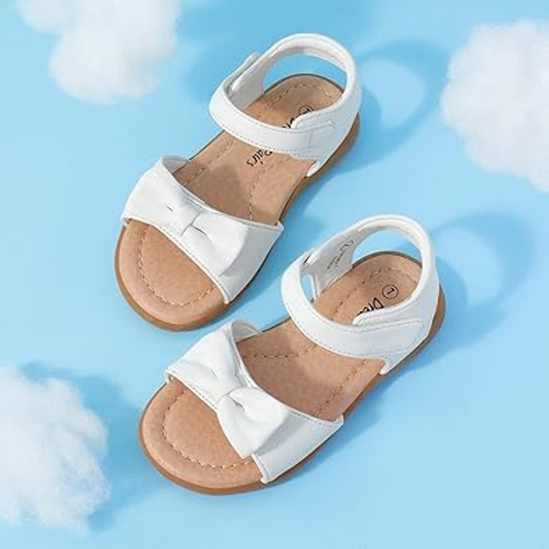 Dream Pairs Toddler Girls Size 8 White Adjustable Hook &amp; Loop Bow Sandals Shoes