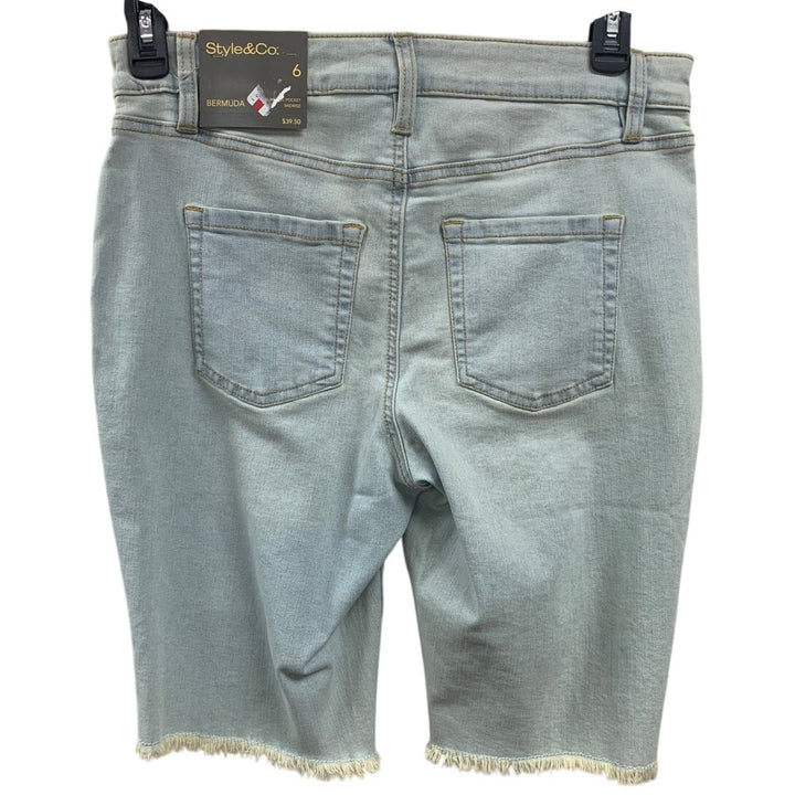 New Style&amp;Co Womens Size 6 Mid Rise Slim Pockets Bermuda Style Blue Denim Shorts