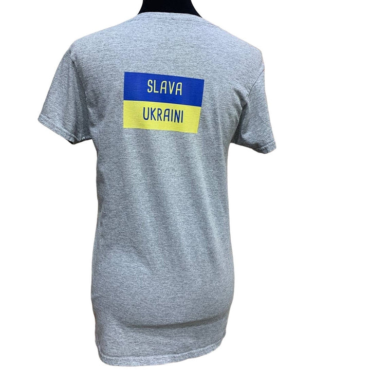 Upcycled Hand Printed Mens Small Ukraine Flag Stork Bird Slava Ukraini Art Tee
