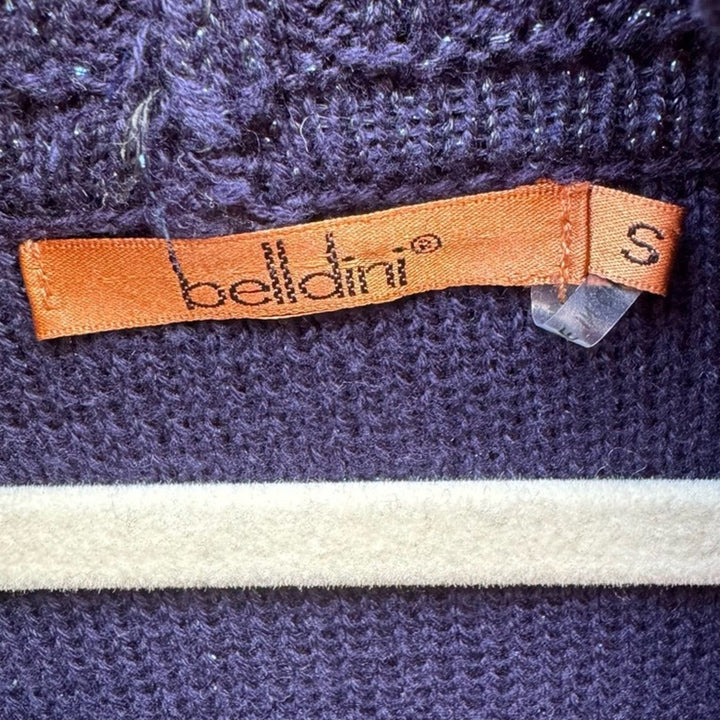 Belldini Womens Small Navy Blue Metalic Long Sleeve Cowl Neck Knit Sweater