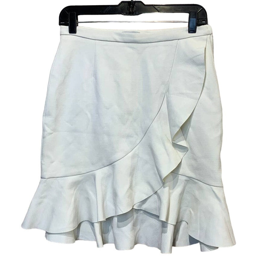 H&amp;M Size 8 Ivory Short Ruffle Polyester Blend Side Zip Body Con Layered Skirt