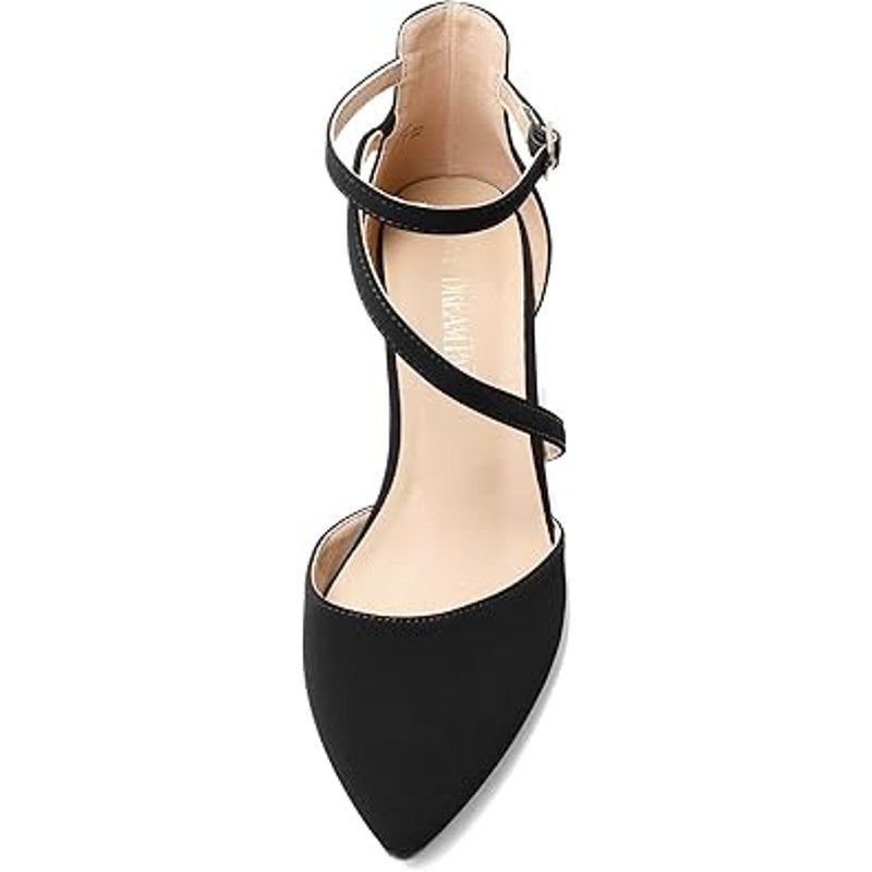 Dream Pairs Womens Size 7.5 Black Faux Suede Closed Toe 2.25" Block Heel Shoes