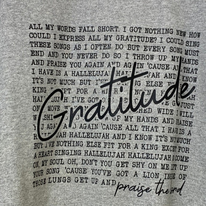 Upcycled Hand Printed Mens Large Gratitude Bible Quote Long Sleeve Sweatshirt