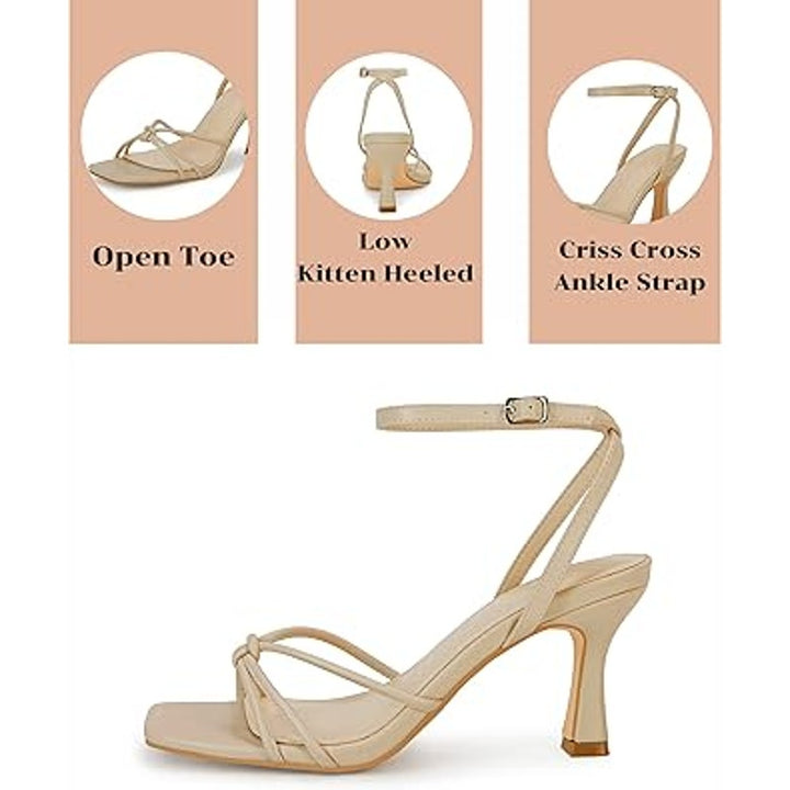 Lacigo Womens Size 7.5 Tan 3.5" Heel Ankle Strap Slingback Strappy Sandal Shoes