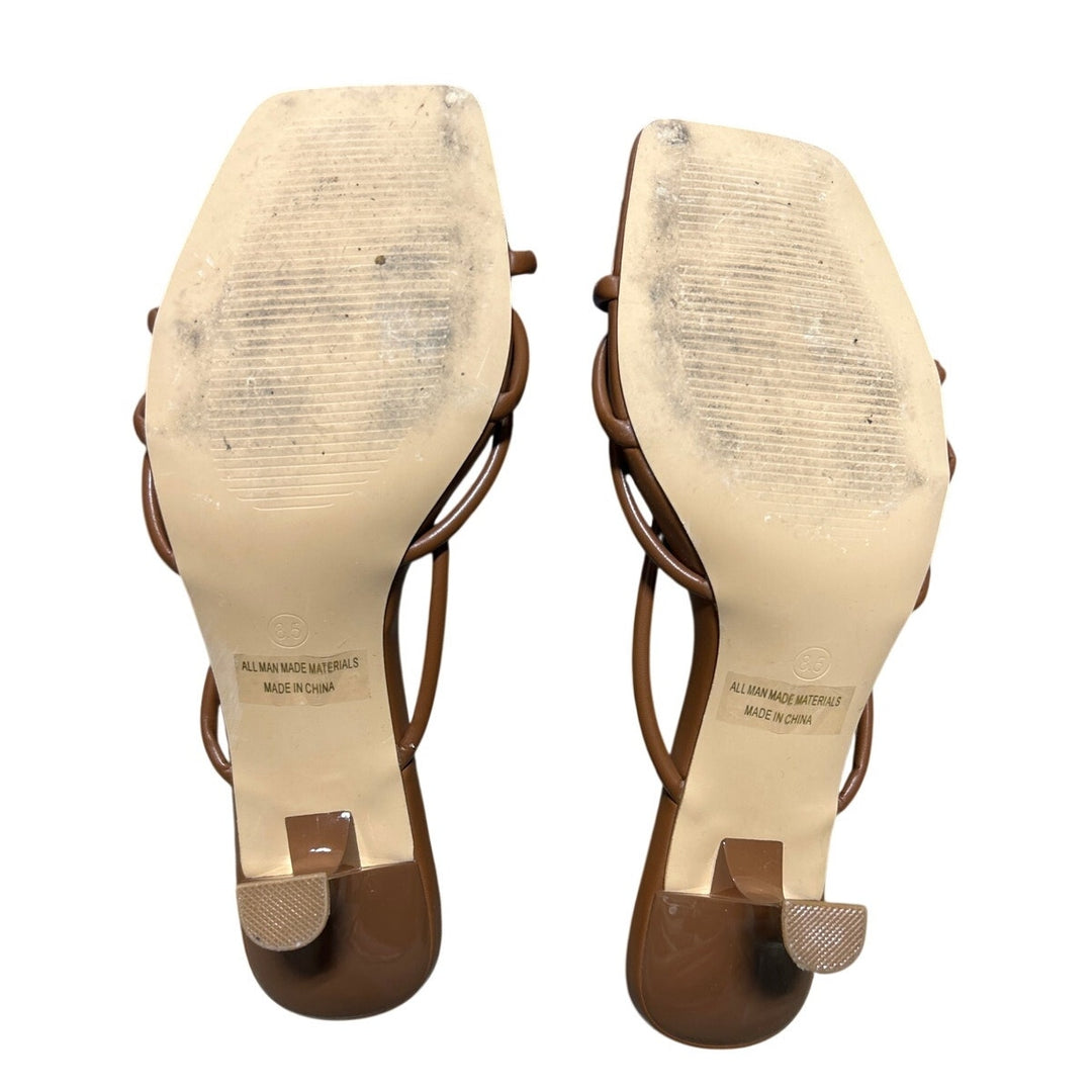 LoopCharm Womens Size 8.5 Brown 3" Heel PU Leather Open Square Toe Shoes