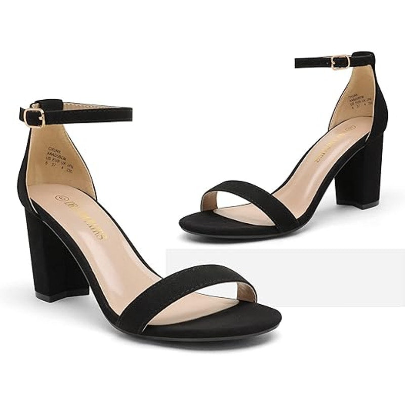 Dream Pairs Womens Size 7 Black Faux Suede Ankle Strap Open Toe 3" Heel Shoes