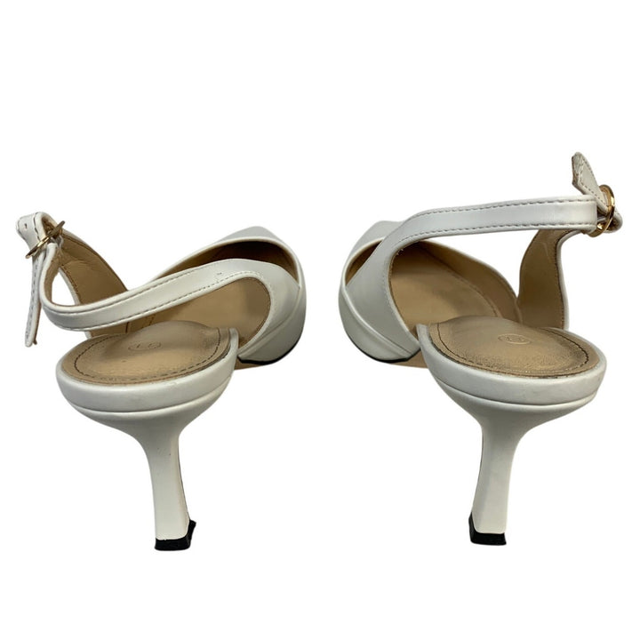 Rilista Womens Size 11 White 3.5" Heel Sling Back Closed Pointed Toe Shoes